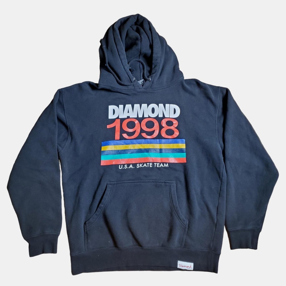 Diamond 1998 USA Skate Team Pullover Sweatshirt Hoodie Graphic Mens M Black